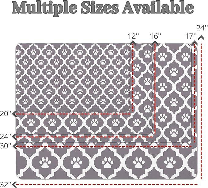 Dog Food Mat 17X30 Inch Pet Feeding Absorbent Mats for Floor Cat Water Bowl Placemats Non-Slip Washable Dog Mat for Food and Water