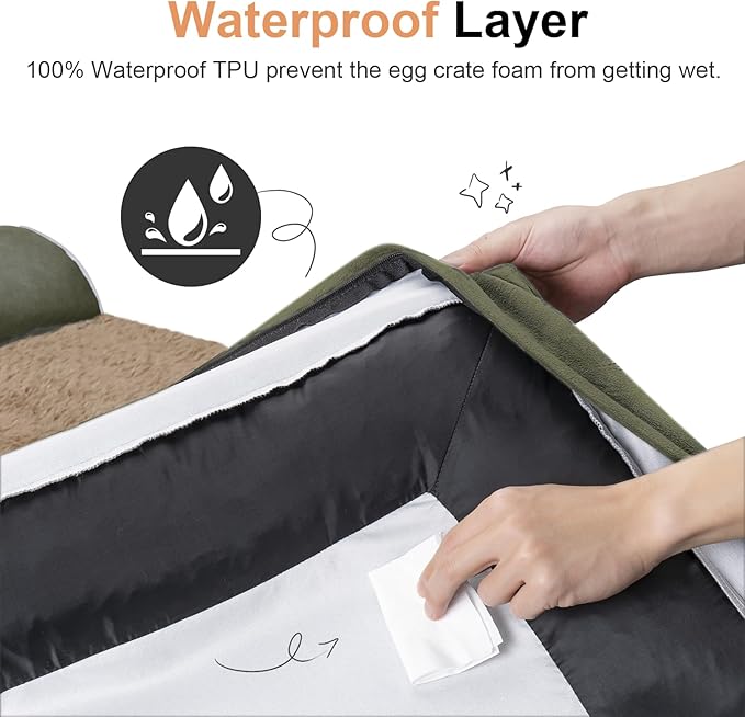 Medium Dog Bed Orthopedic Washable: Beds Bolster Medium Sized Dogs Bed Egg Crate Foam Couch Sofa Waterproof with Removable Cover - Dark Green