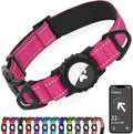Joytale Airtag Dog Collar, Reflective Pet Collar with Waterproof AirTag Holder, Dual D-Rings, Soft Padded Adjustable for Extra Large Dogs, Hotpink, XL