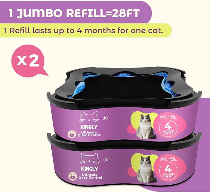 Premium Cat Litter Refill Bags |Jumbo 28FT 2-Pack | Lasts Up to 4 Months | 2 Cartridges for Superior Odor Control