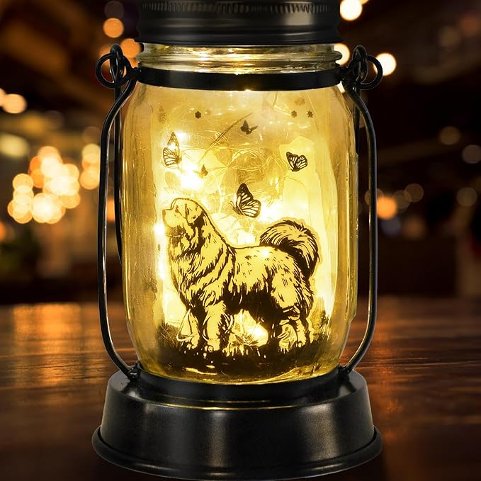 Great Pyrenees Gifts for Women/Men Great Pyrenees Dog Solar Lanterns Mom Birthday Dog Lovers Lantern Pet loss Pet Memorial Lights Solar Garden Decoration for Yard, Patio,Backyard,Porch Torches Light