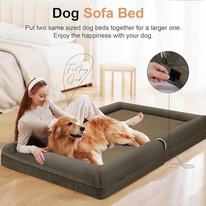 Large Dog Bed Orthopedic Washable: Beds Bolster XL Bed Big XLarge Dogs Memory Foam Couch Sofa Waterproof with Removable Cover - Brown