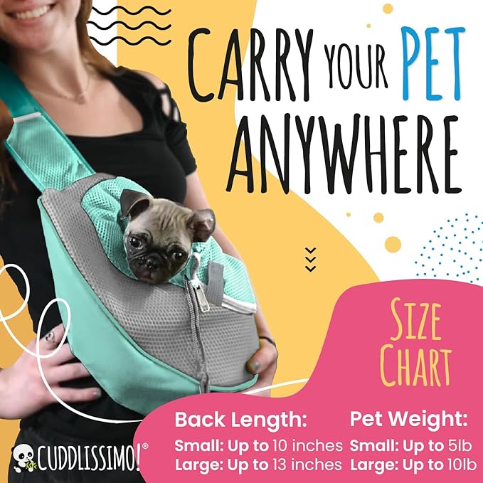 Pet Sling Carrier - Small Dog Puppy Cat Carrying Bag Purse Pouch - For Pooch Doggy Doggie Yorkie Chihuahua Baby Papoose Bjorn - Travel Front Backpack Chest Body Holder Pack To Wear (Teal)