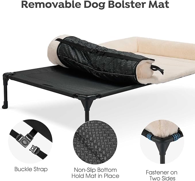 Veehoo Orthopedic Elevated Dog Bed with Fluffy Plush Bolster Cushion, Indoor Raised Dog Beds for Large Dogs, Soft Pet Sofa Cot with Removable Washable Mat, No-Slip Feet, 42 x 30 inches, Cream White