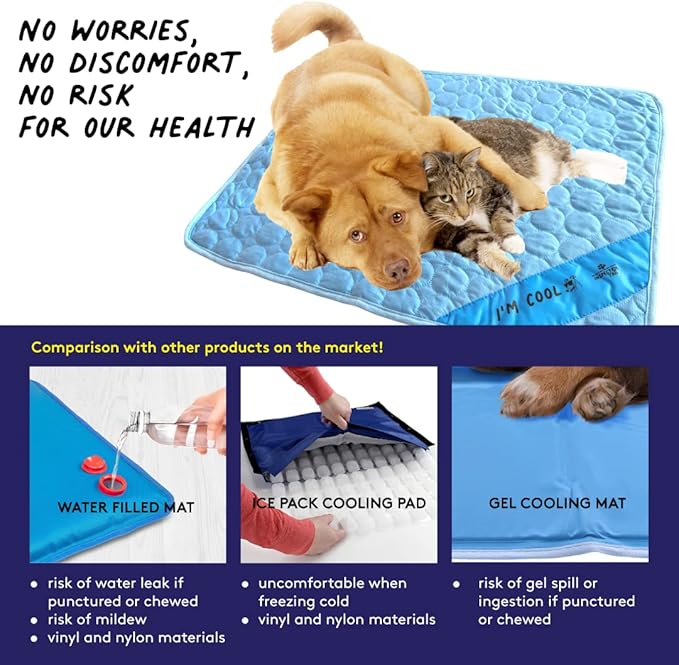 INSPECTOR TAIL Self Cooling & Traveling Mat + Free String Bag Pack/Washable & Portable Pet Soft Pad for Indoor or Outdoor/Perfect for Dog & Cats for Car Travel Kennel Sofa Bed Floor/Blue