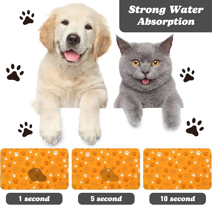 Dog Food Mat, Absorbent Water Bowl Mats Cat Pet Feeding Placemats Orange 24 * 32 inch