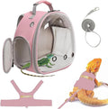 Bearded Dragon Carrier Backpack with Security Printing Harness Set, Reptile Lizard Travel Carrier (Pink, Security Harness)