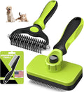 3PCS Self Cleaning Slicker Brush & Pet Grooming Rake & Flea Comb for Dogs,Cats and Horses | Double-Sided Dematting Comb & Skin Friendly Deshedding Grooming Tool (J-Green Black)