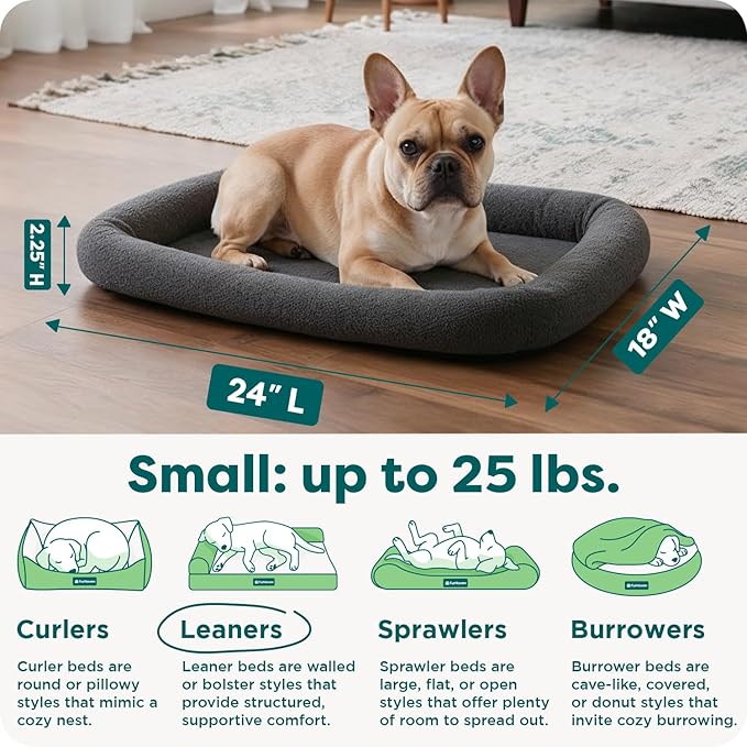 Furhaven Dog Bed for Small Dogs & Indoor Cats, 100% Washable, Sized to Fit Crates - Sherpa Fleece Bolster Crate Pad - Gray, Small