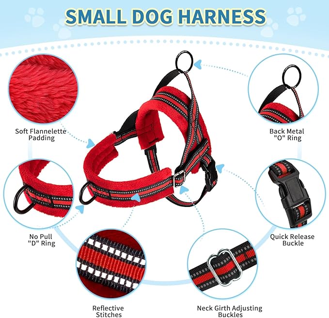 SlowTon No Pull Small Dog Harness and Leash Set, Puppy Soft Vest Harness Neck & Chest Adjustable, Reflective Lightweight Harness & Anti-Twist Pet Lead Combo for Small Medium Dogs (Red, XS)
