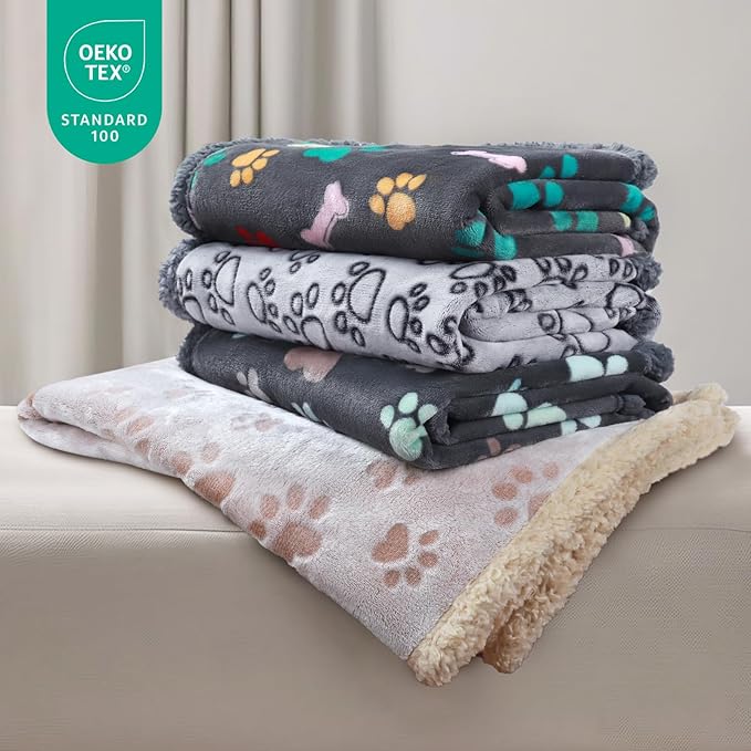 Luciphia Waterproof Pet Blankets for Couch Sofa Bed Cover Liquid Pee Proof Washable Soft Fluffy Large Dog Blanket Reversible Furniture Protection Paw Grey Small（40" x 28"）