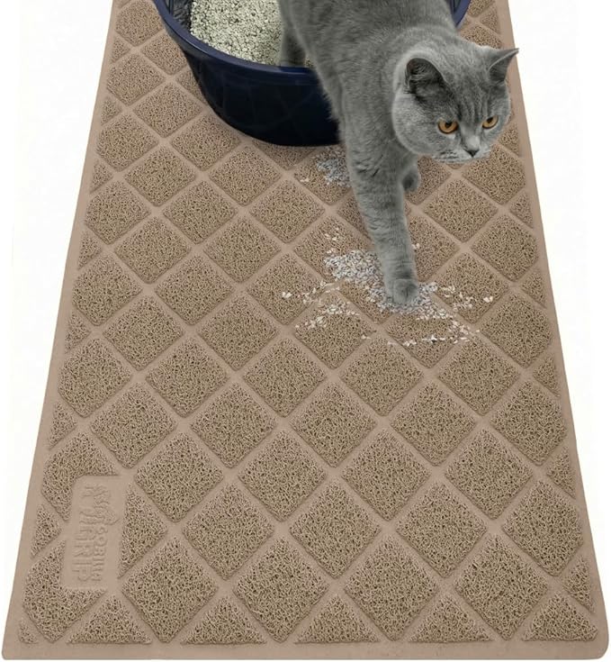 GORILLA GRIP Cat Litter Box Mat, Water Resistant, US Designed Kitty Litter Trapping Mats, Easy to Clean, Scatter Control, Less Mess and Clean Floors, Kitten Supplies for Indoor Cats, 30x20 Beige