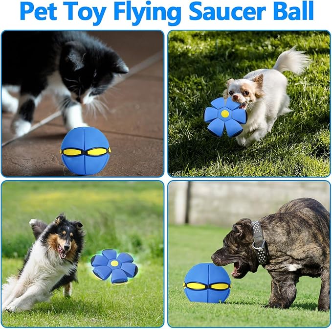 FlidRunest 2PCS Pet Toy Flying Saucer Ball, Flying Saucer Balls Dog Toy, Doggy Disc Balls with 3 Light for Interactive Dog,Cats, Children's Foot Ball,Outdoor Games,Camping Games