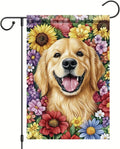 Golden Retriever Garden Flag 12x18 Inch Dog with Colorful Flowers Outdoor Banner Cute Pet Yard Decor Spring Summer Double Sided Welcome Flag for Lawn House Decoration Dog Lovers Gift