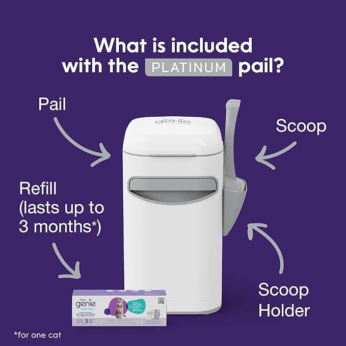Litter Genie Platinum Pail Made of Durable Stainless Steel Includes 1 Easy Roll Refill