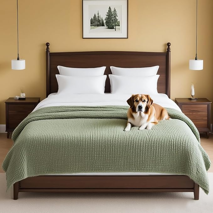 H.VERSAILTEX Plush Chenille Couch Cover for Dogs Pets Blanket for Bed Anti-Slip Soft and Durable Furniture Protector for Small Medium Large Cats Washable (52" x 82", Sage)