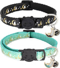 2 Pack Breakaway Cat Collar with Bells,Adjustable Moon and Star Kitten Safety Collars for Boys & Girls,Black+Teal