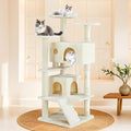 Sweetcrispy 54 Inch Cat Tree Tower, Multi-Level Tower with Cat Scratching Post, Indoor Cat Condo with Climbing Ladder, Plush Toy, Play House for Cat, Beige