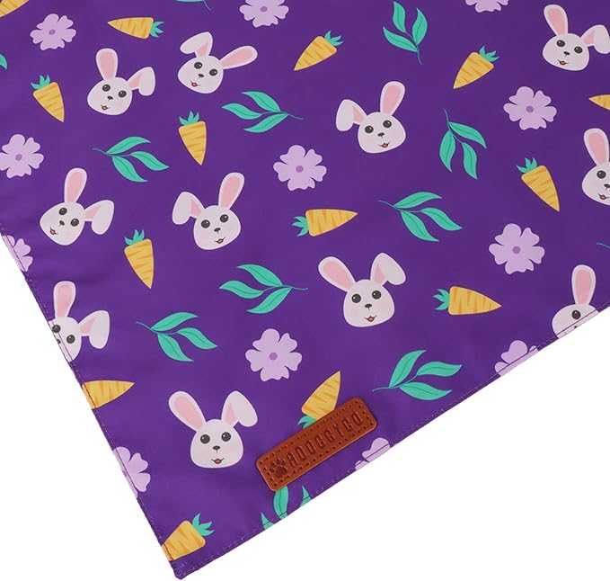 ADOGGYGO Easter Dog Bandana 2 Pack, Bunny Carrot Print Triangle Pet Scarf, Premium Fabric, Reversible Purple Pink Easter Bandana for Extra Large Dogs (X-Large)