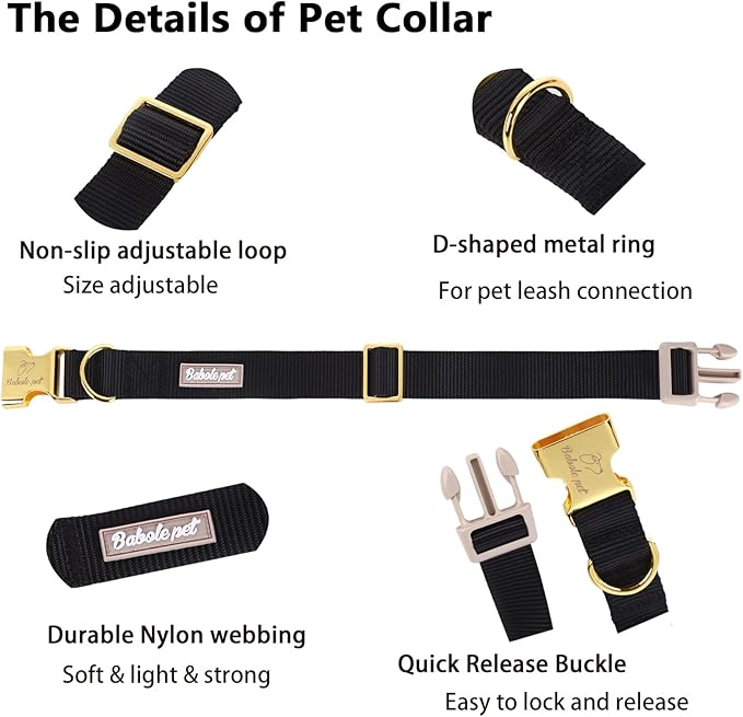 Nylon Dog Collar - Adjustable Black Soft Webbing Dog Collars for Small Medium Large Dogs Boy Girl Puppy Collar with Safety Metal Buckle S