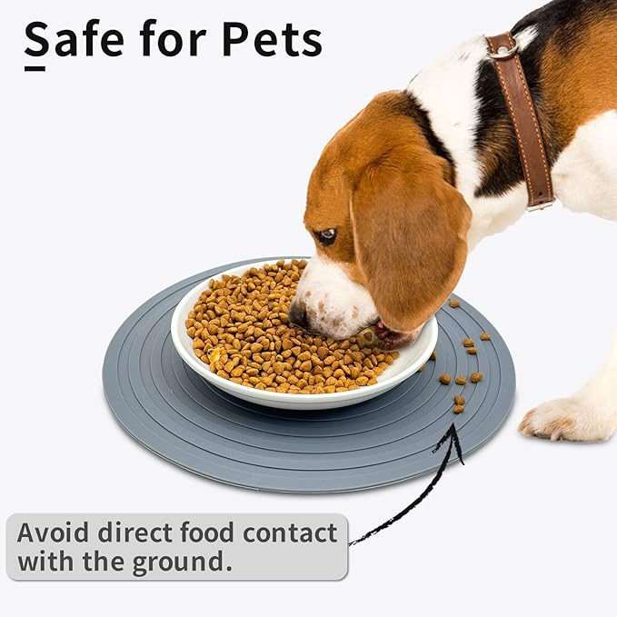 Fhiny 3PCS Silicone Pet Food Mat, 9.5" Round Waterproof Non-Slip Dog Cat Bowl Placemat Preventing Feed and Water Overflow Suitable for Medium Small Bowl Dish Plate for Small Animals Protect Floor
