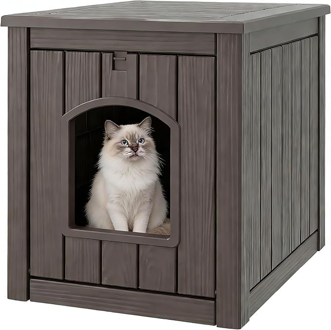 Litter Box Enclosure, Waterproof & Weatherproof Plastic Cat House for Indoor Outdoor Use, Multi-Functional Hidden Litter Box Furniture for Living Room, Backyard, Patio, Garage