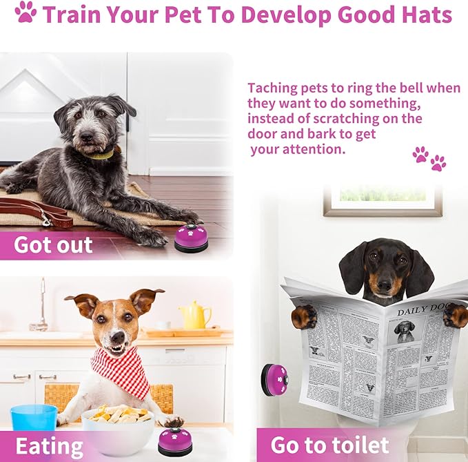 2 Pack Dog Doorbells, Pet Training Bells for Go Outside Potty Training and Communication Device Large Loud Dog Bell Cat Puppy Interactive Toys Adjustable Strap Door Bell (Purple)