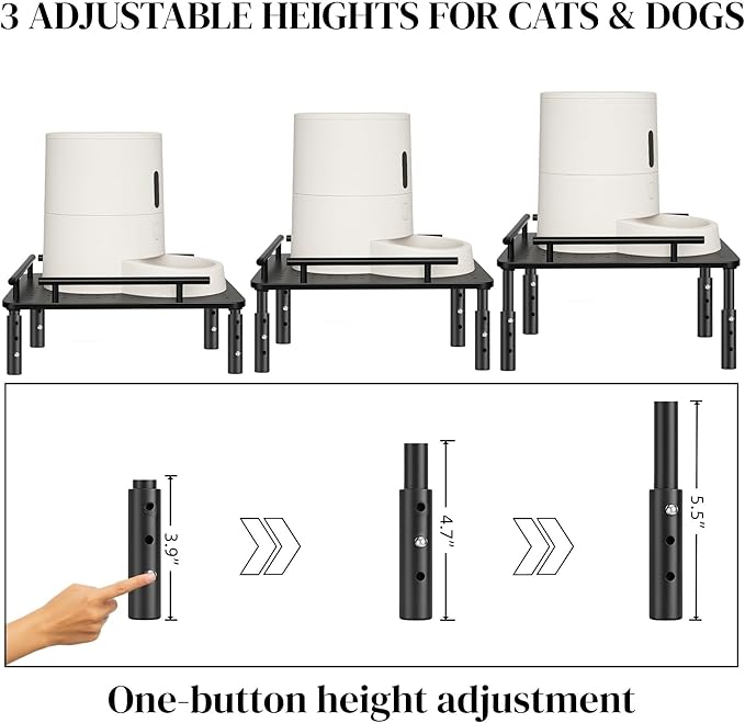 Raised Pet Feeder Stand for Cats & Dogs Neck Health, Metal Holder for Pet Automatic Feeders, Pet Water Dispenser Stand, Adjustable Height Elevated Shelf for Most Pet Feeders & Water Dispensers