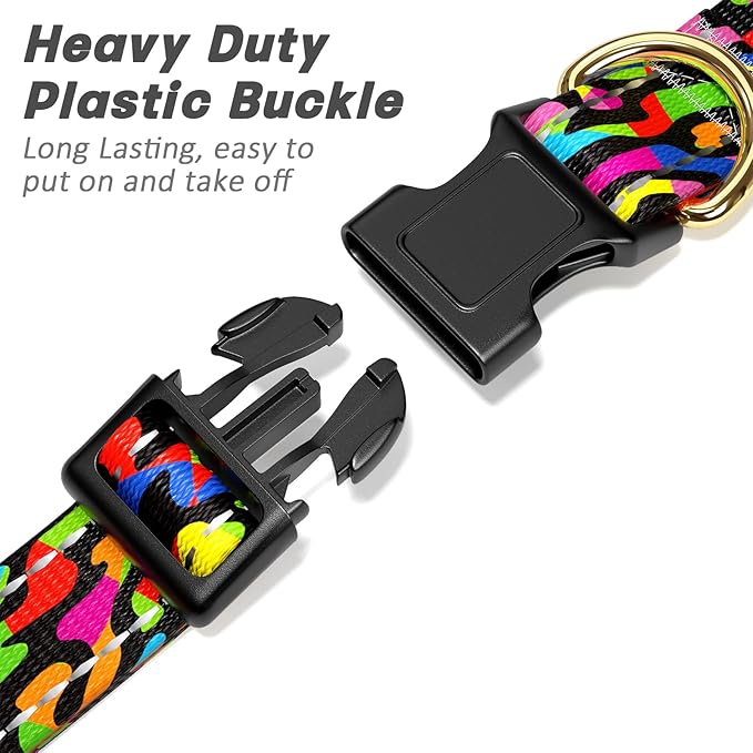 Reflective Dog Collar for Extra Small Dogs, Cute Boho Adjustable Heavy-Duty Nylon Puppy Collar for Boy and Girl Female, Soft Pet Accessories with Quick Release Buckle, Abstract Rainbow Art