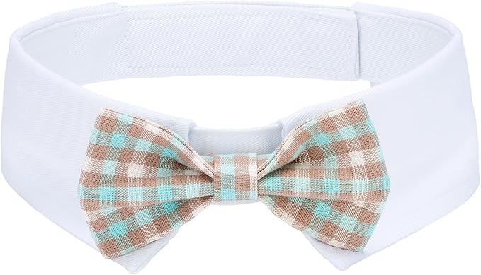 Segarty Dog Bow Tie Neck Girth 16.5-21.2in, Adjustable Blue Khaki Plaid Bowtie Collar for Extra Large Dogs, Pet Necktie Tuxedo Comfortable Cotton Grooming Accessory for Formal Wedding Holiday Birthday