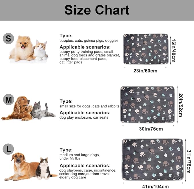 Dono 1 Pack 3 Dog Blankets for Small Dogs, Soft Fluffy Paw Print Pattern Fleece Pet Blanket Warm Sleep Mat, Puppy Kitten Blanket Doggy Mat for Dog Cat Kitten Doggy -23 * 16in