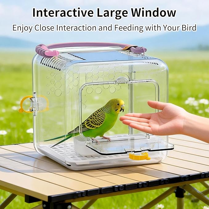 Bird Carrier Travel Cage - Portable Ventilated Parrot Transport Box, Built in Water Bottle Feeding Bowl, Lightweight Secure Small Pet Habitat | Parakeet Carrier for Parakeets Conures Canaries Budgies