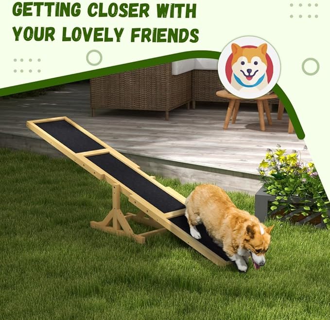 71" Dog Agility Seesaw Outdoor for Training and Exercise, Wooden Platform Dog Agility Training Equipment - Dog Obstacle Course Backyard Run Game Toy (Yellow)