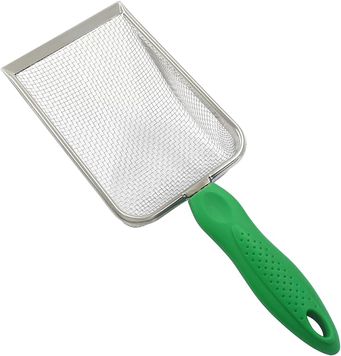 Murtenze Stainless Steel Cat Litter Scoop, Non-Stick Coated Metal Fine Sand Litter Scoop, Mesh Shovel for Reptile Kitten Pooper (Green, 2mm mesh)