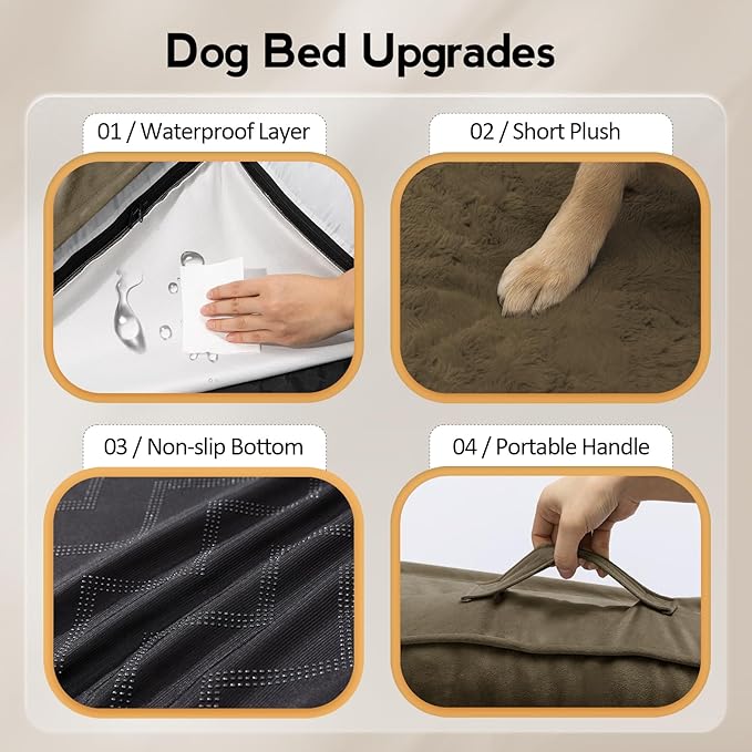 Large Orthopedic Dog Bed with Sides XXXL Dog Beds with Removable Washable Cover Non-Slip Waterproof Pet Bed for Extra Large Dogs - Light Coffee XXXL