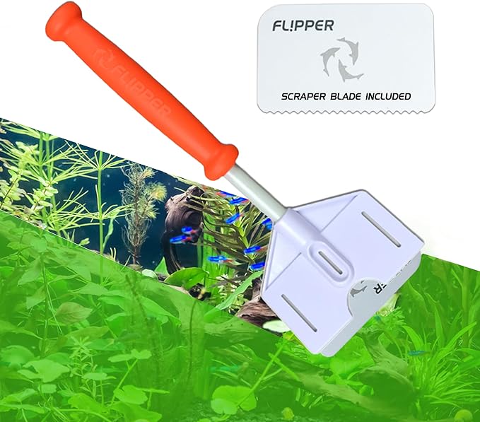 FLIPPER Platinum Stubby Hand Algae Scraper – Aquarium Glass & Acrylic Cleaner with Precision Scraper Blade, Fish Tank Cleaning Tool for Freshwater & Saltwater Aquariums (10” Rigid Shaft)