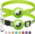 2 Pack Airtag Cat Collar Breakaway with Bell,Reflective Kitten Collar with Apple Airtag Cat Collar Holder,Adjustable 7-12In,Safety Buckle for Girl Boy Cats,Pet Supplies,Accessories,Gifts (Green)