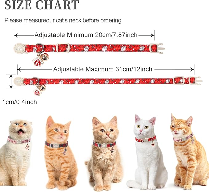 Unique style paws 2 Pack Christmas Kitten Collar Breakaway with Bell&Pendant, Adjustable Safety Elk Christmas Cat Cotton Collar for Girl Boy Cat and Small Pet