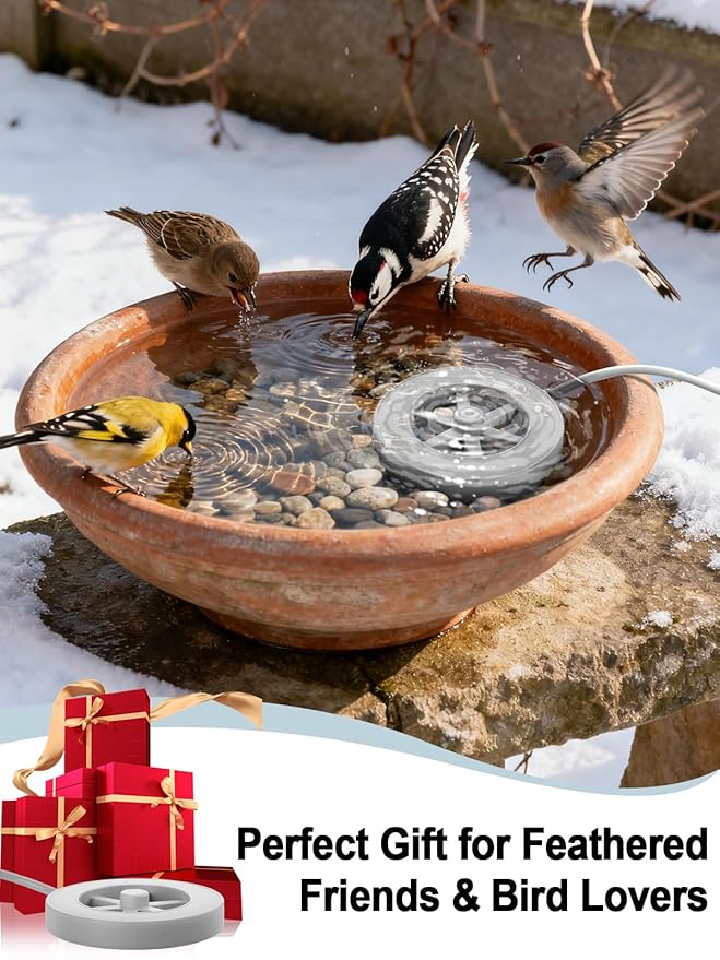 Alphatool 70W Bird Bath Heater for Outdoors in Winter - 77℉~ 109℉ Thermostatic Control, Heated Birdbath Deicer with Auto Shut Off, Chicken Livestock Water Heater