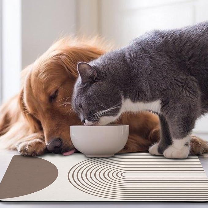 Dog Food Mats for Floors Waterproof, Cat Water Bowl Mats Pet Feeding Absorbent Mat Placemats for Food and Water Brown Bohemia 16 * 24 inch