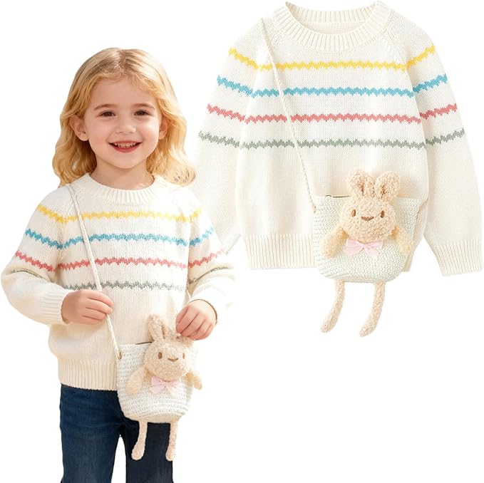 Simplee kids Baby Girl Knit Sweater with Bear in The Pocket Toddler Pullover Sweater Cute Fall Winter Clothes