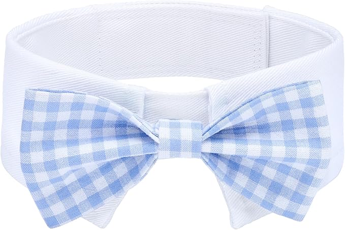 Segarty Dog Bow Tie for Neck Girth 10.2-12.6in, Adjustable Light Blue Plaid Bowtie Collar, Medium Pet Necktie Tuxedo Comfortable Cotton Boy Pets Grooming Accessories for Wedding Holiday Birthday Party
