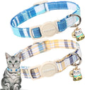 DOGWONG Cat Collar, 2 Blue Plaid Pack, Breakaway with Bell, Safety Buckle, Adjustable 7-12 Inch, Perfect Fit for Cats & Small Dogs