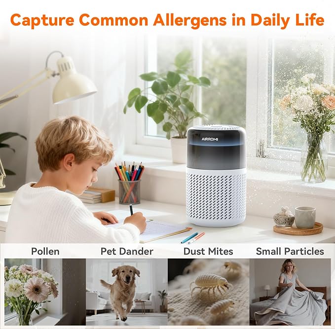 AIRROMI HEPA Air Purifier for Bedroom&Home,Pet Air Purifier for Home Pets,Removes Pet Odor,Cat Litter Smell,Dust,Smoke&Allergies,Quiet Room Air Purifier with Scents,360°Air Cleaner,A2005 Blue