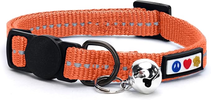 Pawtitas Recycled Coral Reflective Cat Collar – Eco-Friendly Breakaway Safety Buckle, Adjustable Kitten & Adult Collar with Removable Bell and High-Visibility Strap