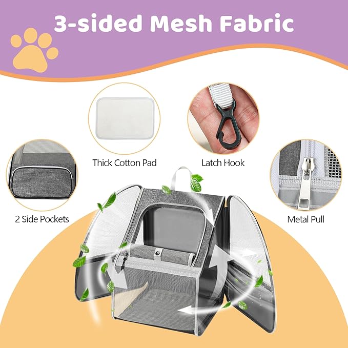 Cat Backpack Carrier Large Pet Backpack for Small Dog Medium Cat Puppy Kitten Bunny up to 15lbs, Ventilated Mesh Dog Collapsible Travel Backpack for Hiking Walking Outdoor