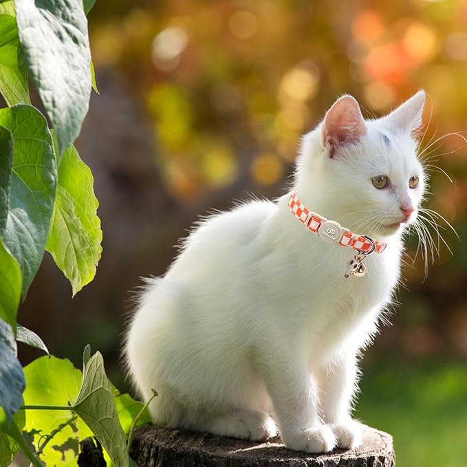 Cat Collar-2Pack Autumn Orange Plaid Kitten Collars-Halloween Plaid Breakaway Kitty Collars-Cute Kitty Pendants,Yellow Orange Grid Cat Collar with Bell, for Girl & Boy Cats