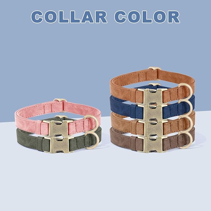 Genuine Leather Dog Collar - Adjustable Pet Collar with Quick Release Metal Buckle, Soft Skin Friendly Real Leather Collar for Small, Medium, Large Dogs (Blue, L：Fit 15-23" Neck)