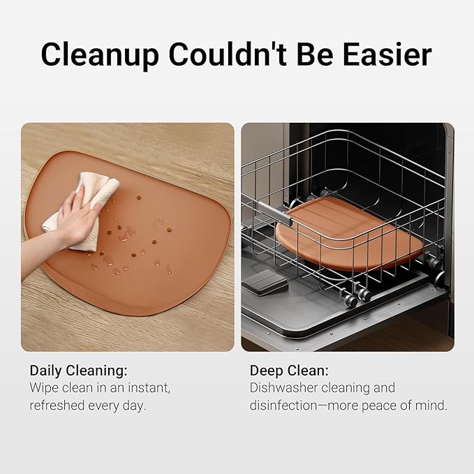 DownyPaws Cat Food Mats for Floors Waterproof, BPA Free Silicone Pet Feeding Mat, Non-Slip Pet Food Mat with High Raised Edge, Cat Placemat for Messy Drinkers, 18"×12.5", Coral