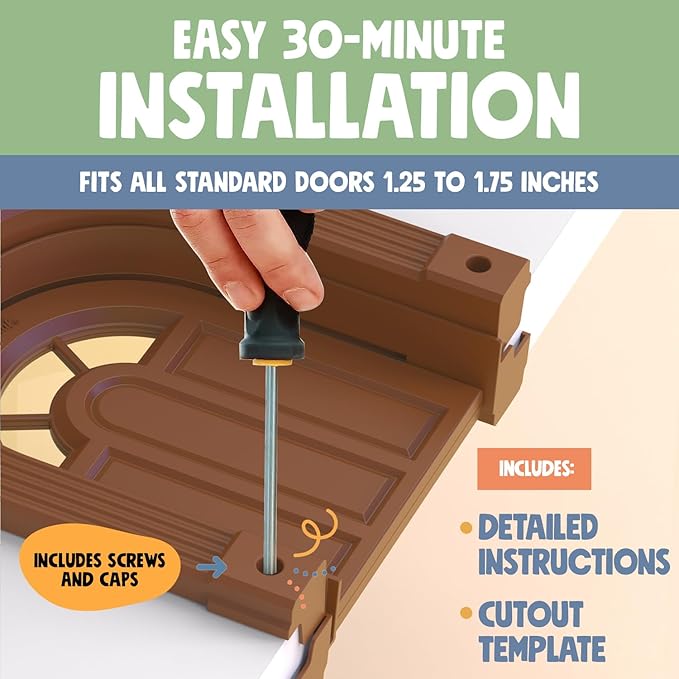 Purrfect Portal Meow Manor® XL Interior Cat Door – No-Flap Pet Door for Interior Doors, Easy DIY Installation, Cat Door for Cats up to 30 lbs, Brown